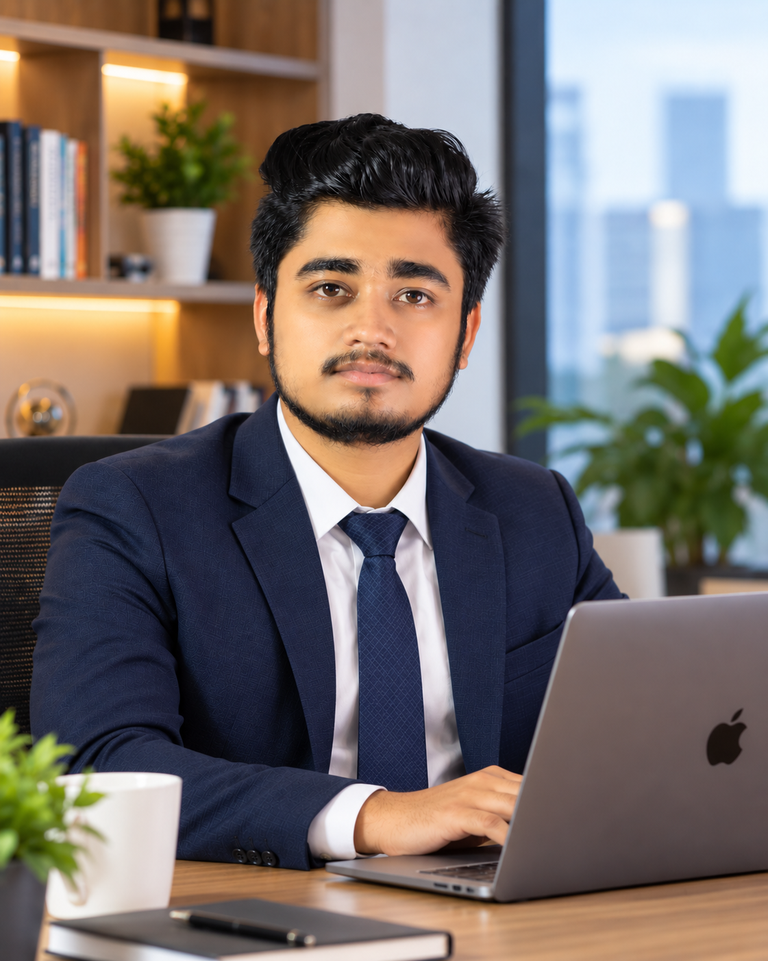 Aditya Mandal working at his laptop